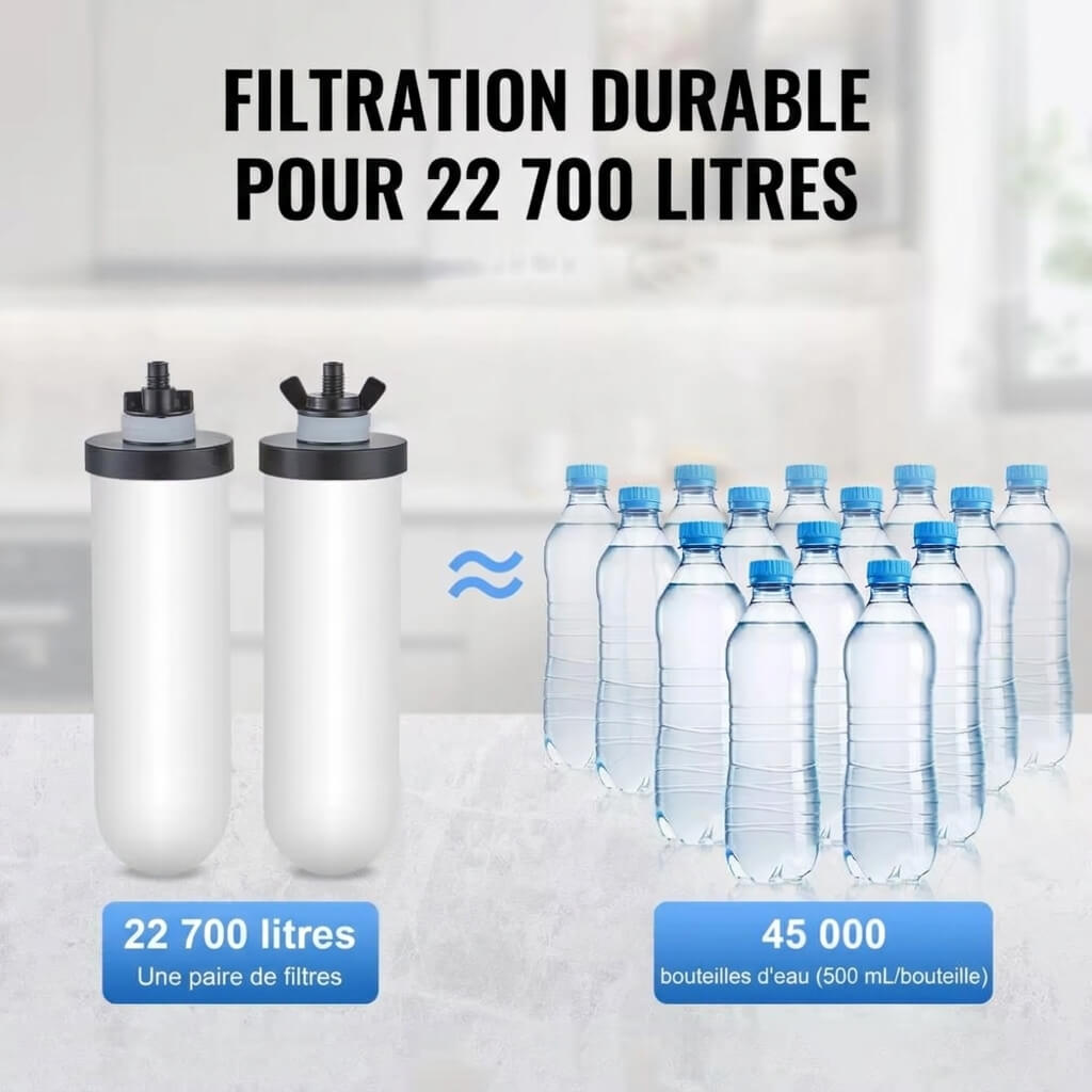Osmérix – Filtre à Eau par Gravité en Acier Inoxydable, 2 Réservoirs de 7,8 L et 8,5 L avec 2 Filtres Céramique et Charbon Actif