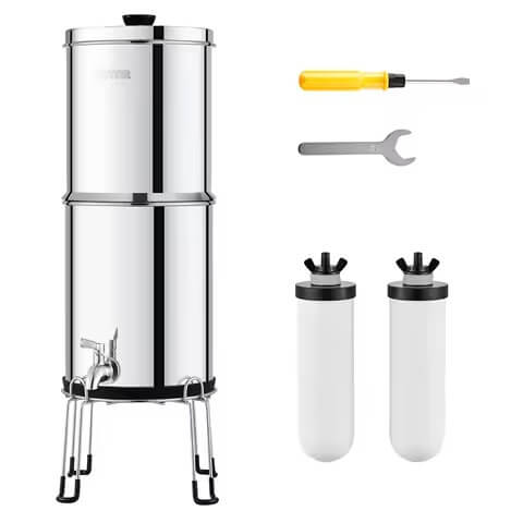 Osmérix – Filtre à Eau par Gravité en Acier Inoxydable, 2 Réservoirs de 7,8 L et 8,5 L avec 2 Filtres Céramique et Charbon Actif