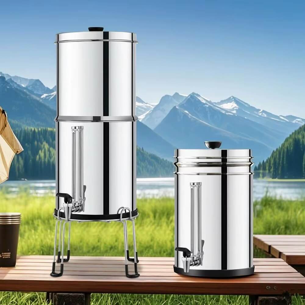 Osmérix – Filtre à Eau par Gravité en Acier Inoxydable, 2 Réservoirs de 7,8 L et 8,5 L avec 2 Filtres Céramique et Charbon Actif