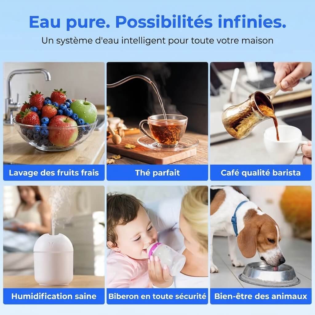 Osmérix Hydrofast W100 – Purificateur d’Eau par Osmose Inverse avec Eau Chaude Instantanée, 6 Étapes de Filtration et 8 Températures