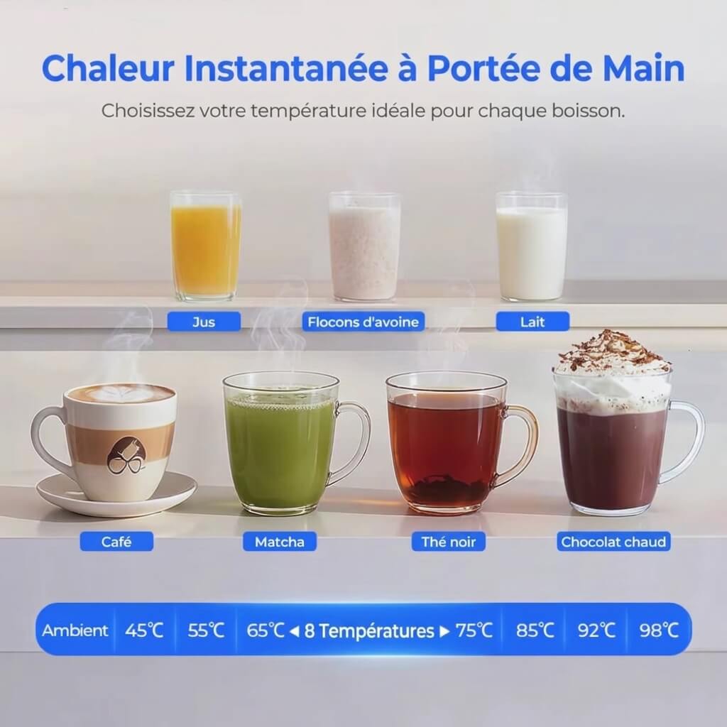 Osmérix Hydrofast W100 – Purificateur d’Eau par Osmose Inverse avec Eau Chaude Instantanée, 6 Étapes de Filtration et 8 Températures