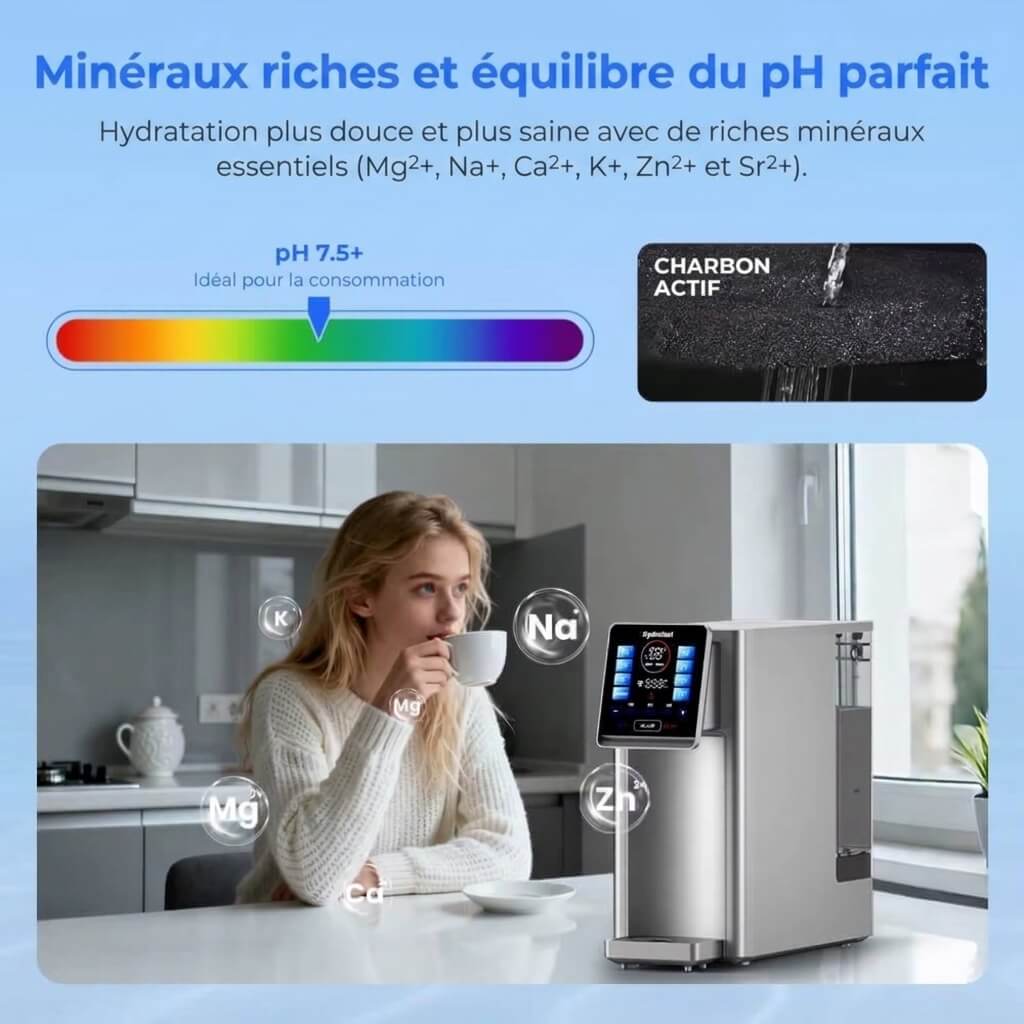 Osmérix Hydrofast W100 – Purificateur d’Eau par Osmose Inverse avec Eau Chaude Instantanée, 6 Étapes de Filtration et 8 Températures