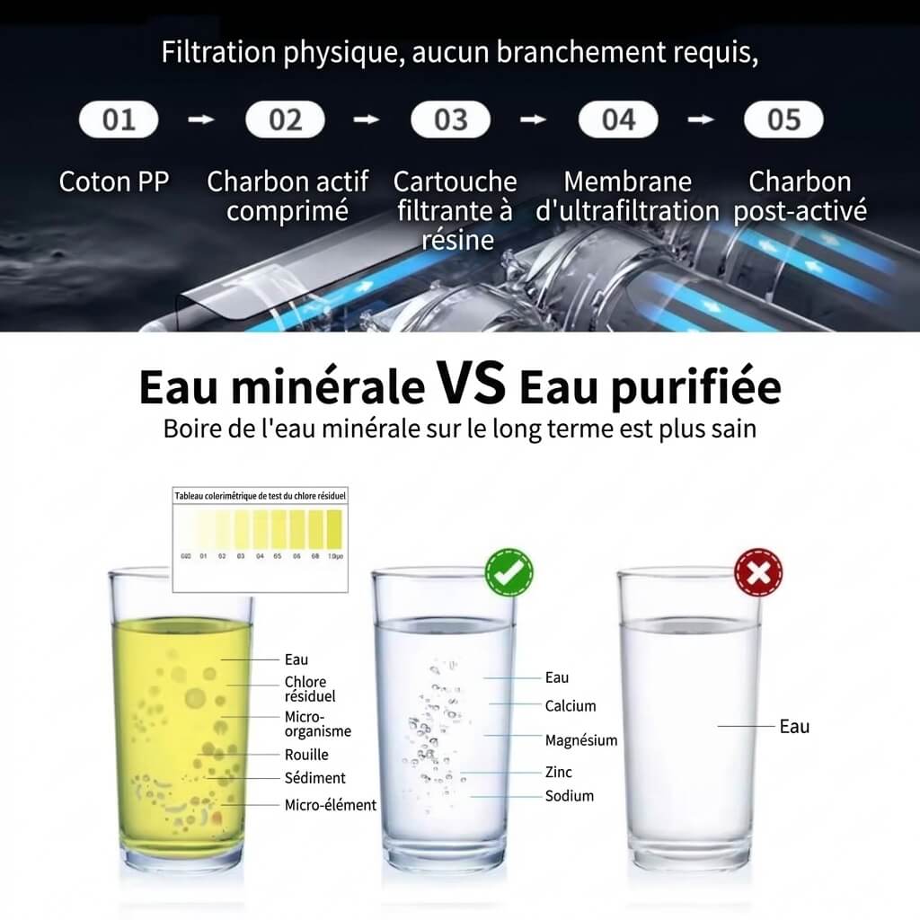 Osmérix – Système de Purification d’Eau par Ultrafiltration en 5 Étapes avec Filtre à Charbon Actif Anti-Tartre pour la Cuisine