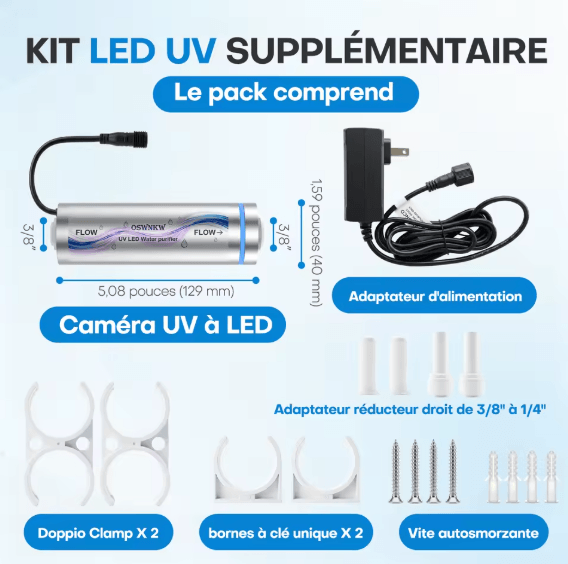 Osmérix – Stérilisateur d’Eau UV-C sous Évier avec Capteur de Débit Intelligent, Compatible avec les Systèmes d’Osmose Inverse (RO)